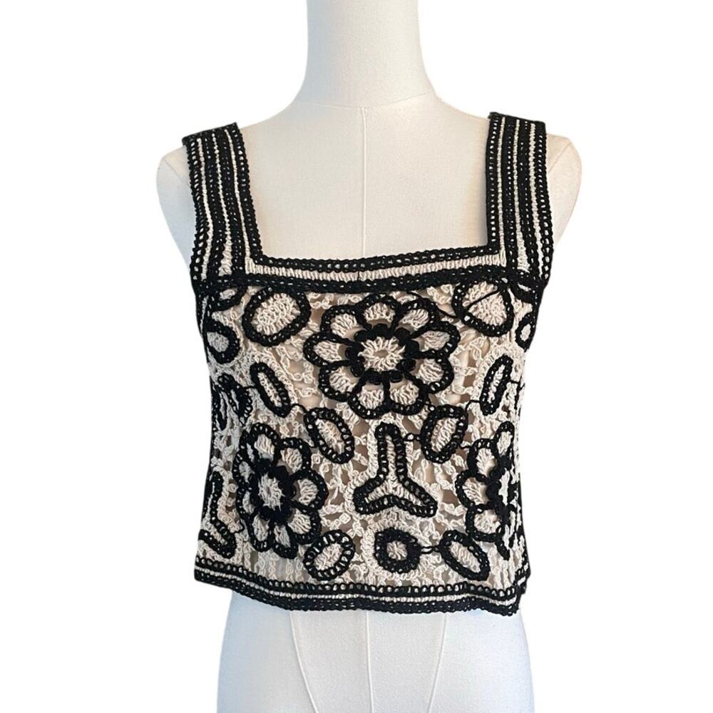 Rebellion Again Black‎ & White Crochet Crop Top – Boho/Festival Style Size Small